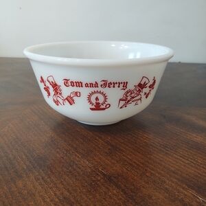 Anchor Hocking White and Red Tom and Jerry Bowl
